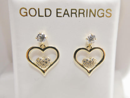 Real 10k Solid Yellow Gold Double Heart Push Post Earrings