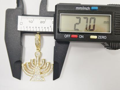 Real 925 Sterling Silver Menorah Full Stone Setting Pendent