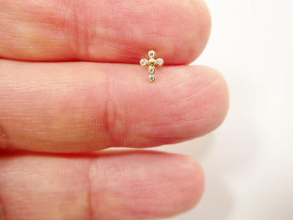 14k Real Solid Yellow Gold Cross Nose Ring