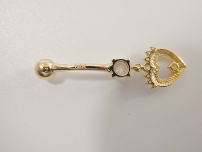 14k Real Solid Yellow Gold Heart Dangling Belly Button Ring Piercing