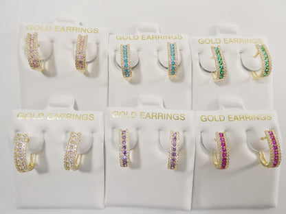 Real 10k Solid Yellow Gold Channel Set Birthstone French Hoop Earrings