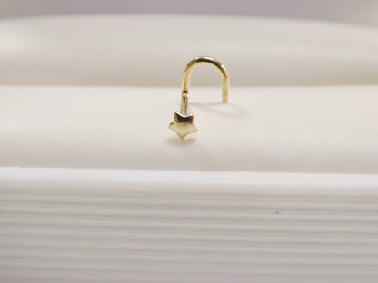 14k Real Solid Yellow Gold Twist Shape Star Nose Ring