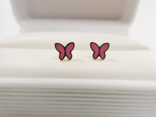 10k real solid gold kids enamel butterfly screw post earrings