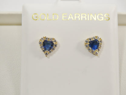 10k Real Solid Yellow Gold Screw Back Children Birth Stone Earrings Heart Shape