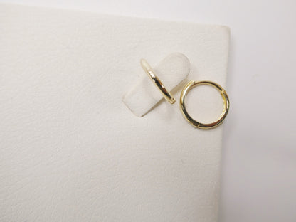 Real 10k Solid Yellow Gold 13mm Plain Hoop Huggie Earrings