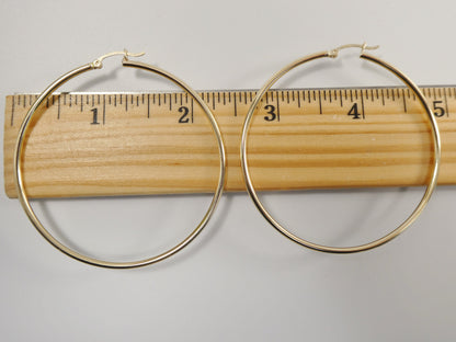 Real 10k Solid Yellow Gold Plain High Polish 60mm Hoop Earrings