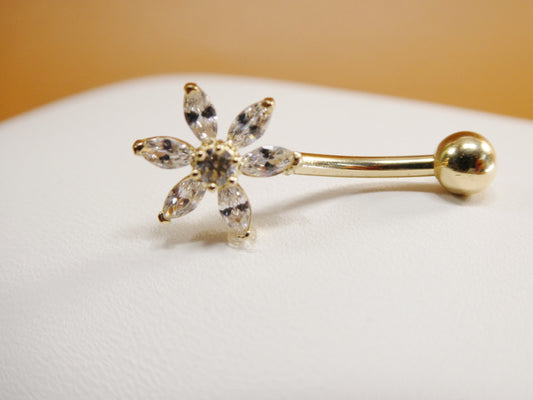 14k real solid yellow gold flower belly button ring piercing