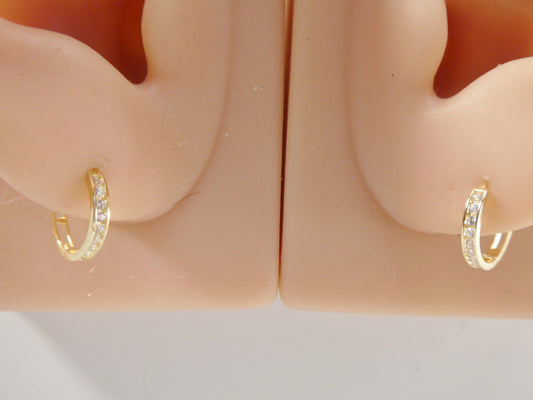 real 10k solid yellow gold cz earring / cartilage daith hoop huggie earring