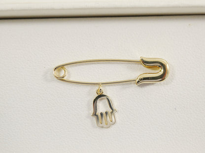 14k Real Solid Yellow Gold New Born Hamsa Pin Brooches