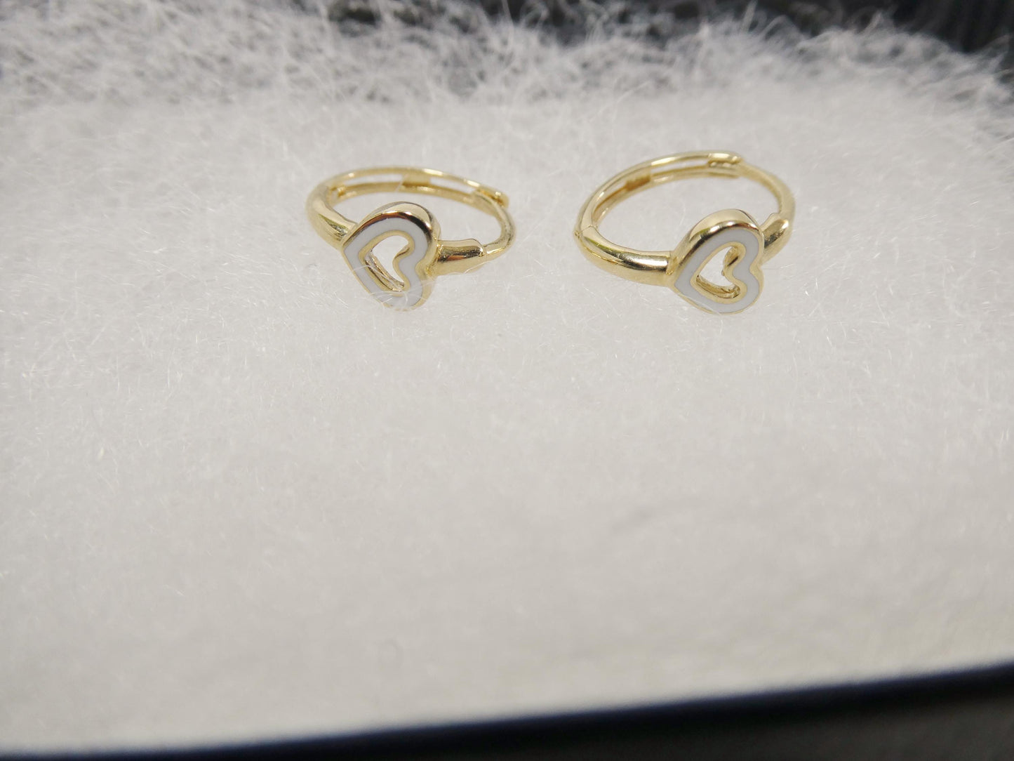 real 10k solid yellow gold enamel heart hoop huggie earrings