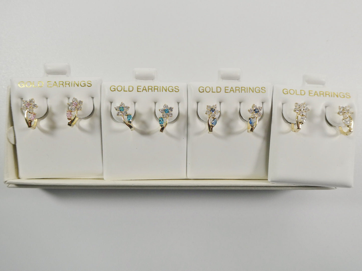 real 10k solid yellow gold birthstone color flower French back earrings