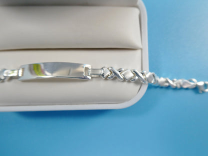 Real 925 Sterling Silver 6 Inch XOXO Naby ID Nracelet