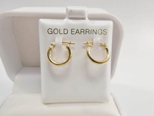 real 10k solid yellow gold plain polish hoop 12mm tube earrings