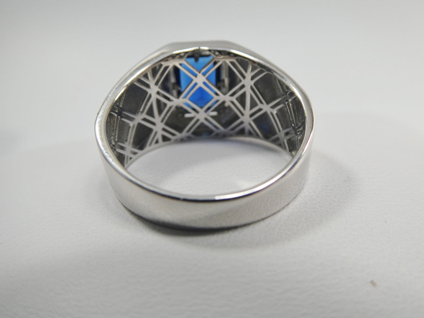 real solid 925 sterling silver men blue stone ring rhodium plating finish