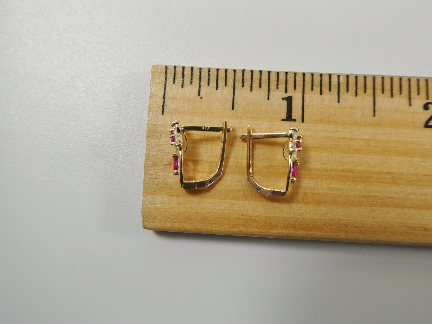 real 10k solid yellow gold birthstone color flower French back earring