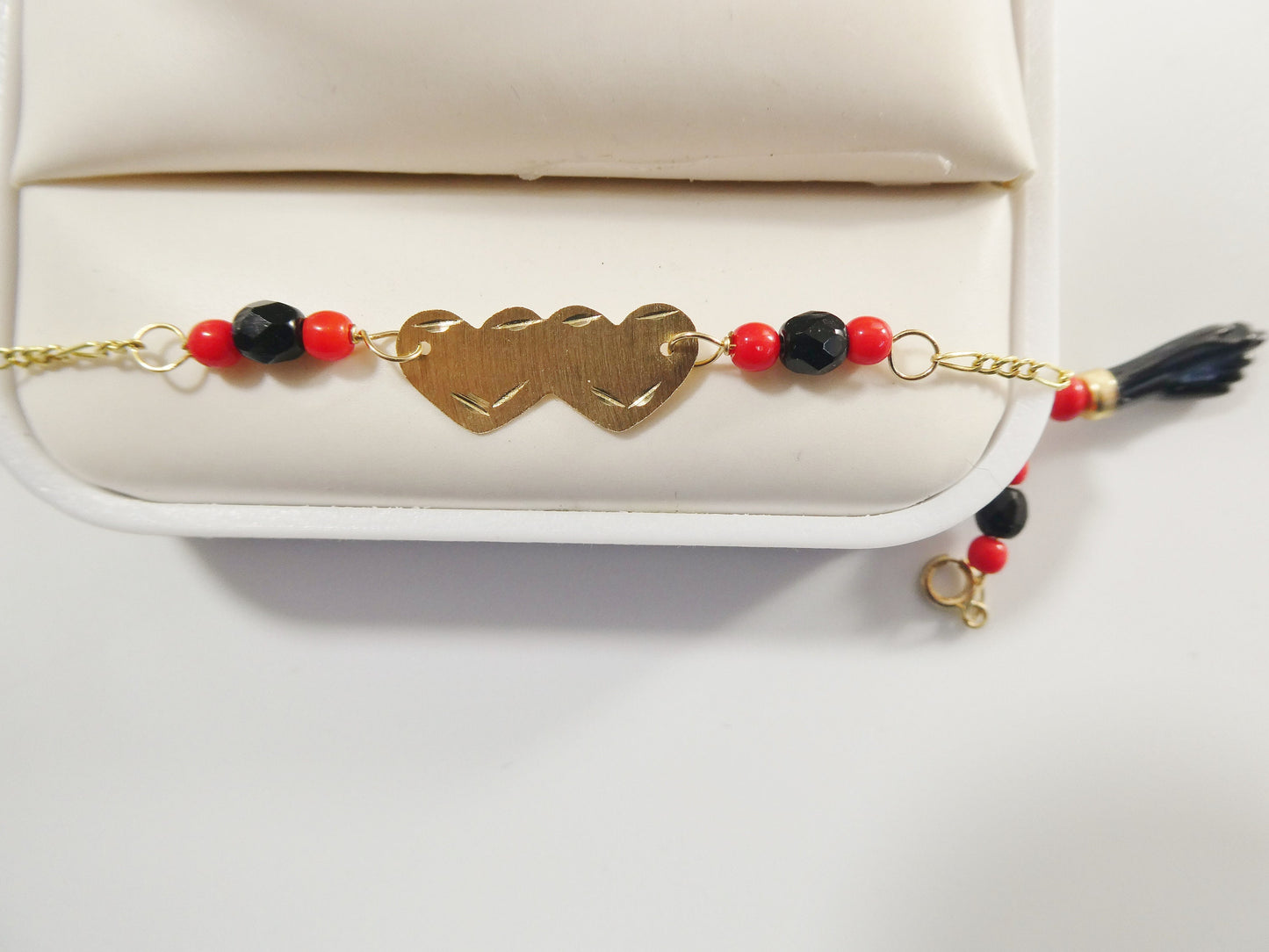 real 10k solid yellow gold 5 inch azabache heart  girl baby bracelet