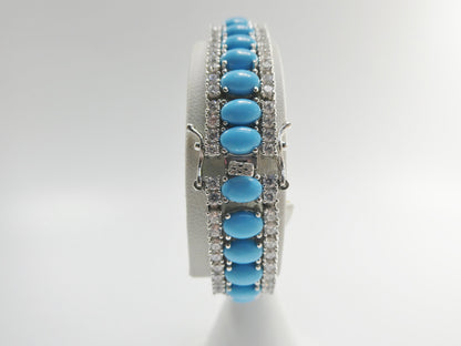 7/ 7.5 Inch Real 925 Sterling Silver Turquoise Tennis Bracelet