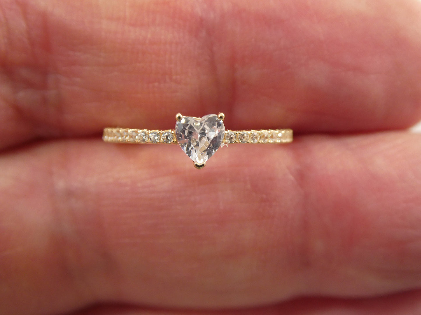 real 14k solid yellow gold women's classic micro pave setting pinky ring
