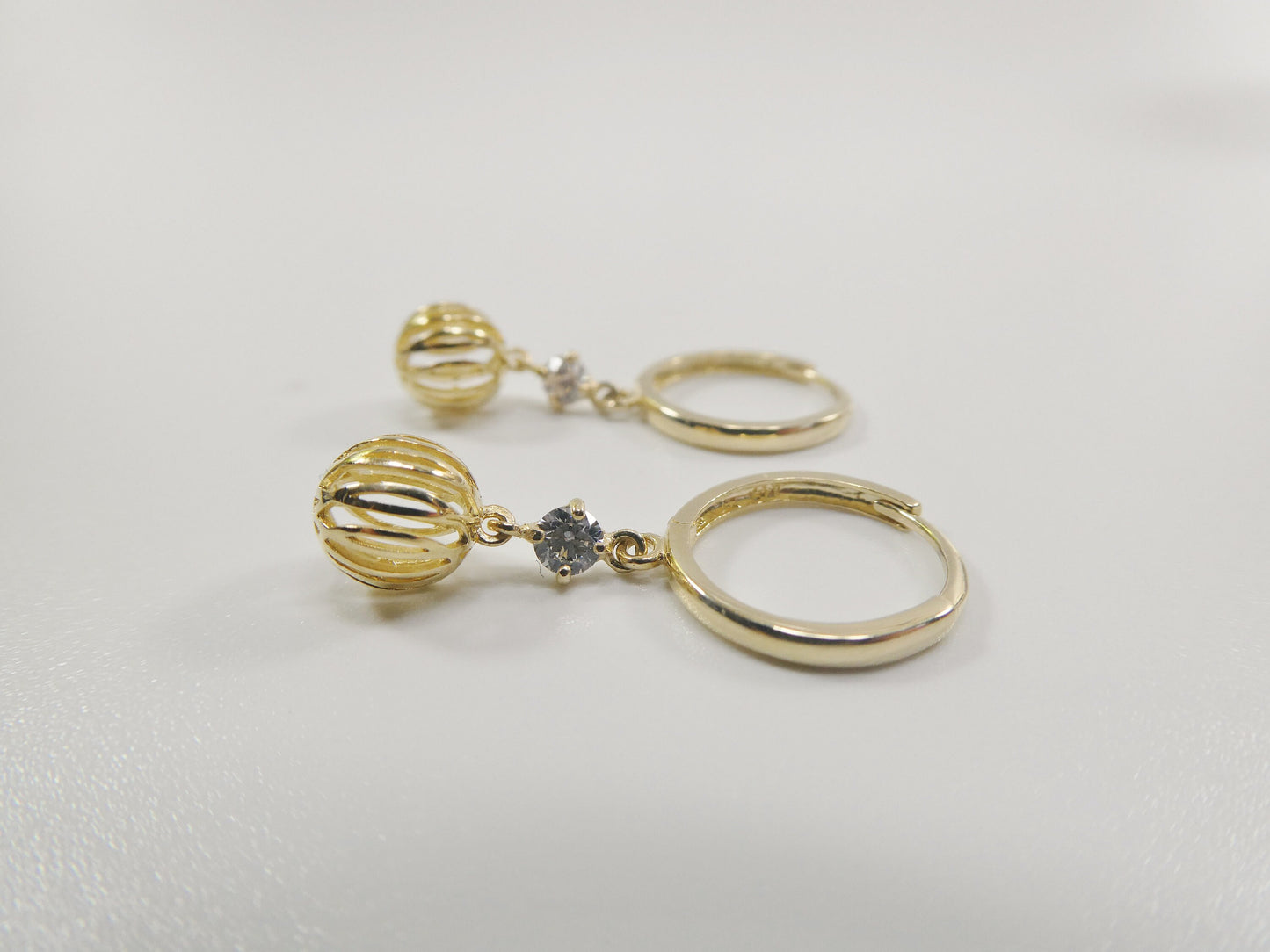 10k real yellow gold ball dangle plain huggie earrings