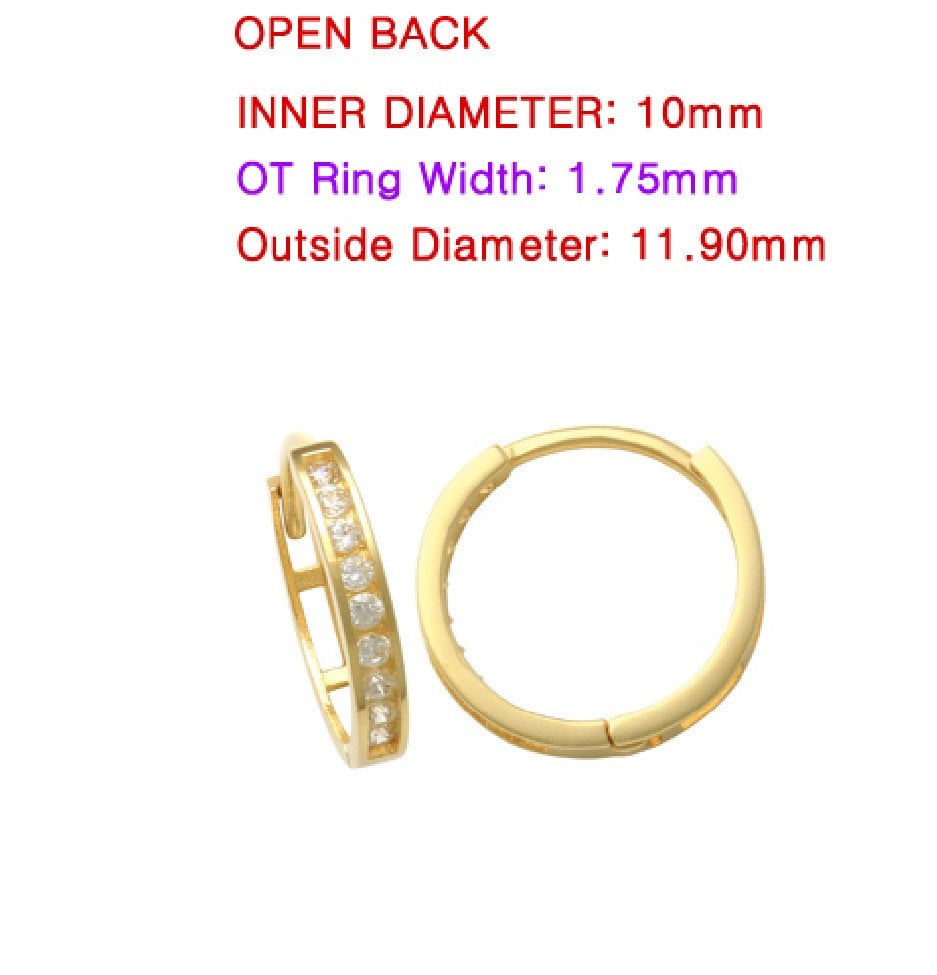 real 10k solid yellow gold cz earrings / cartilage daith hoop huggie earrings