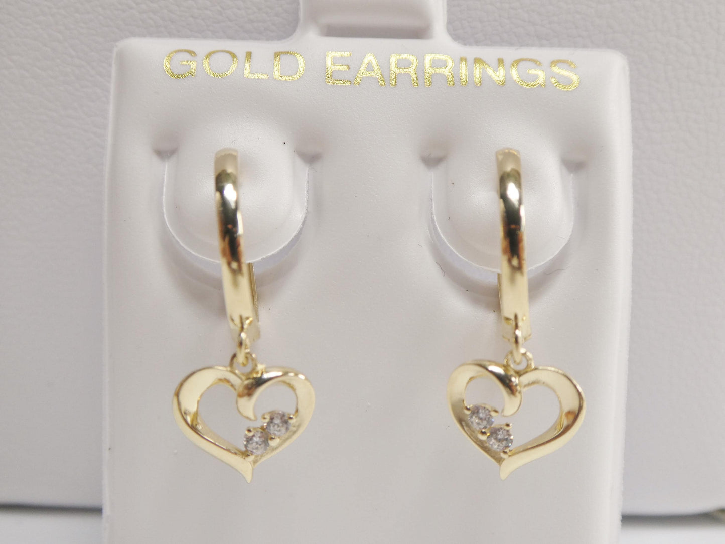 real 10k solid yellow gold designer heart dangling hoop huggie earrings