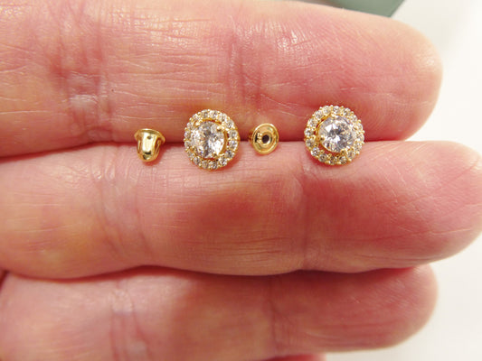 real 10k solid yellow gold screw post circle stud earrings