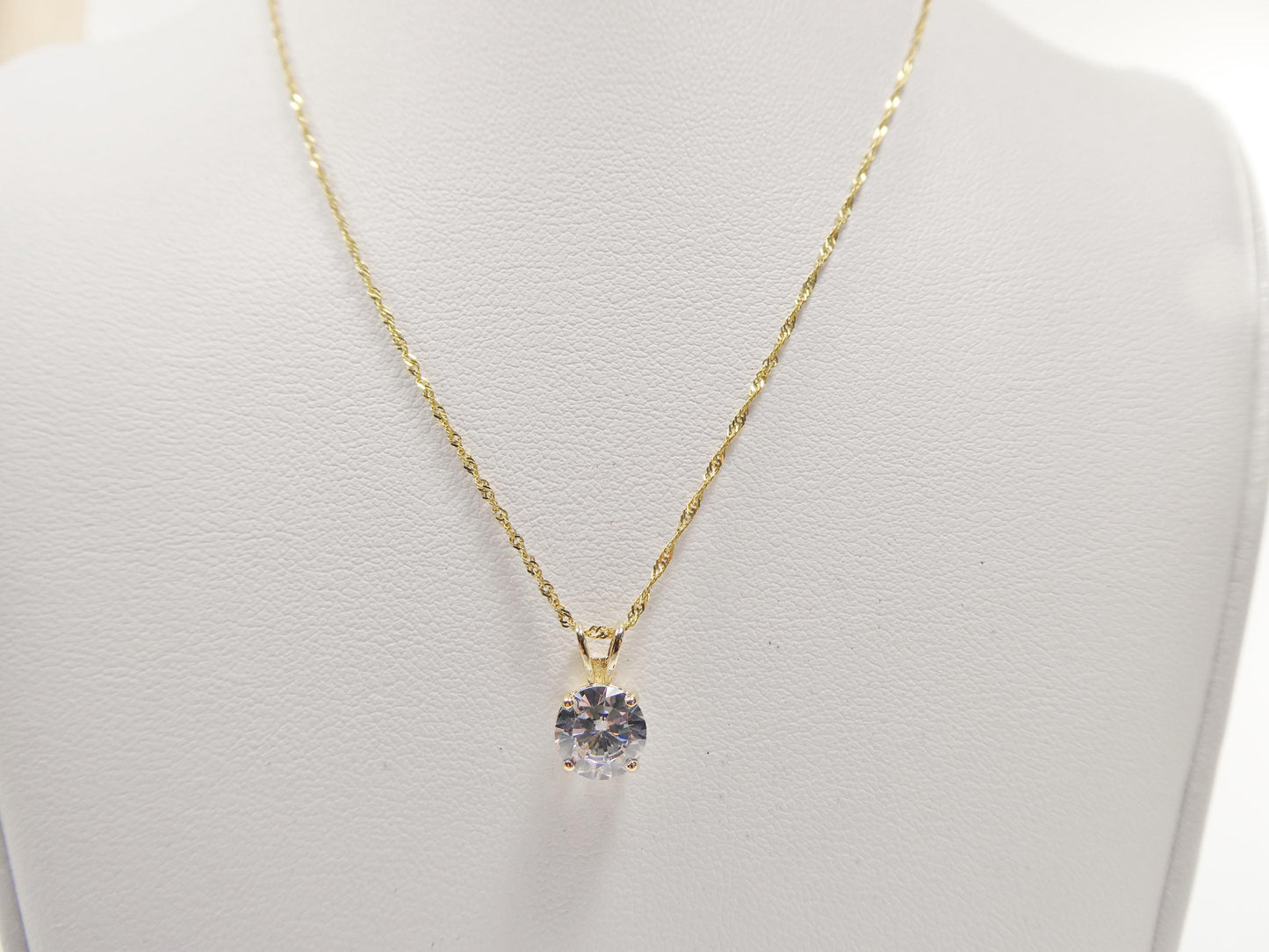10k real solid yellow gold 16 inch chain and round stone solitaire pendent set