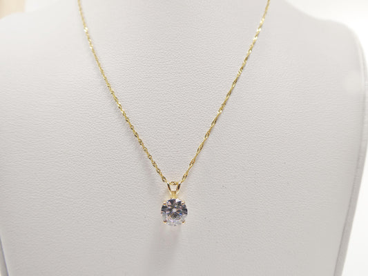 10k real solid yellow gold 16 inch chain and round stone solitaire pendent set