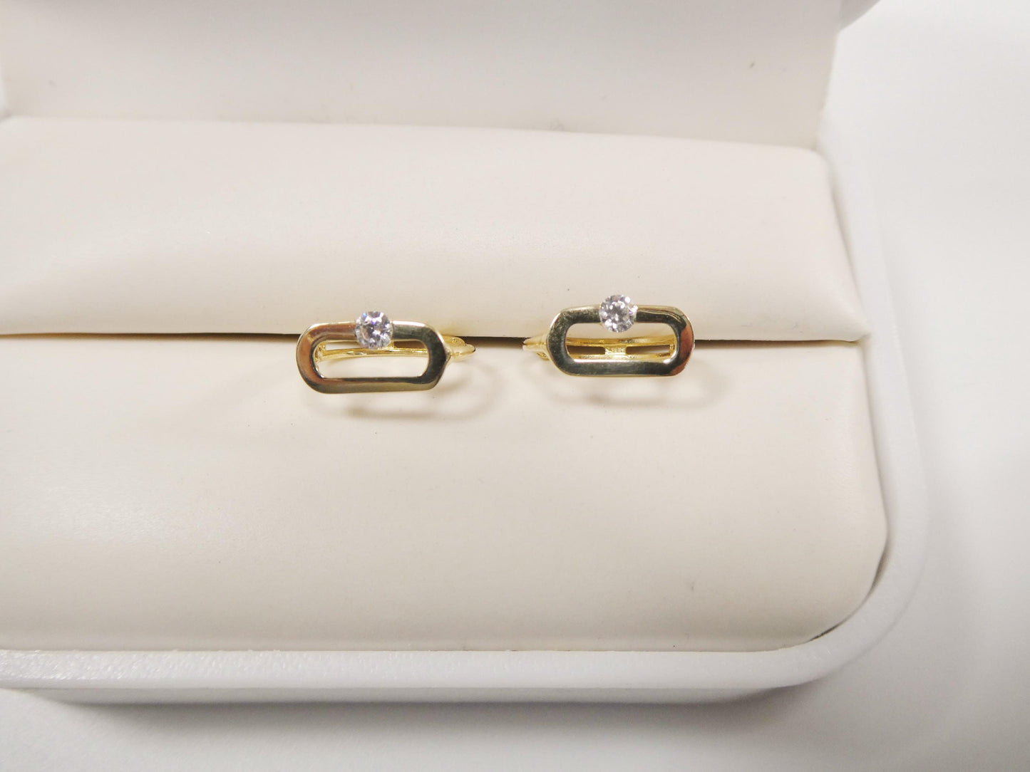 real 10k solid yellow gold paperclip hoop huggie earrings