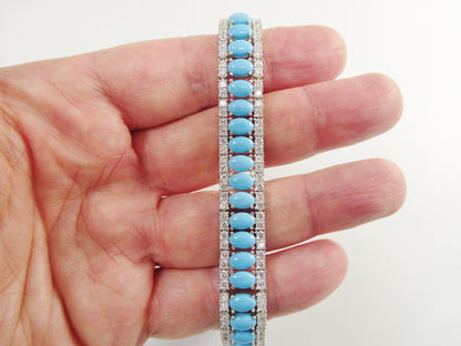 7/ 7.5 Inch Real 925 Sterling Silver Turquoise Tennis Bracelet