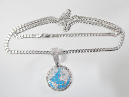 Real 925 Sterling Silver Enamel Globe Pendent Necklace