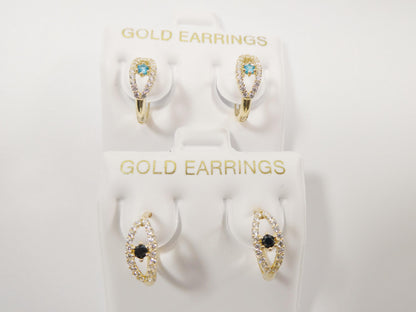 Real 10k Solid Yellow Gold Evil Eye Hoop Huggie Earrings