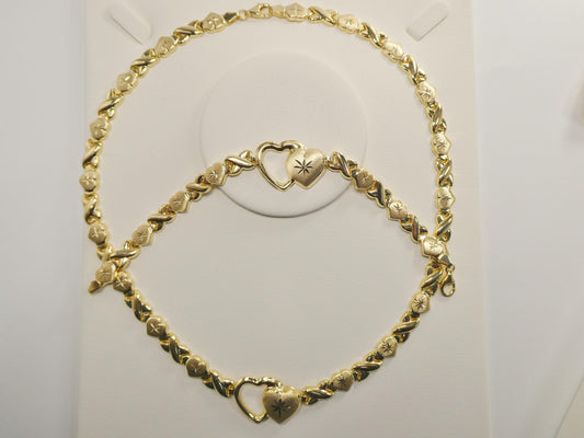 real 925 sterling silver xo heart stampato set necklace and bracelet