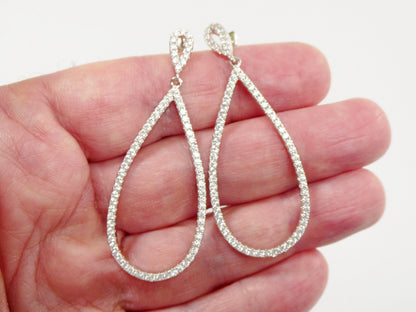 Real 925 Sterling Silver Micro Pave Setting 14k White Gold Color Finish Drop Earrings
