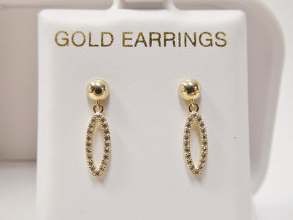 Real 10k Solid Yellow Gold Oval Drop Push Post Earrings