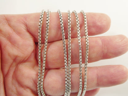Real 925 Sterling Silver Round Box Chain 14k White Gold Tone Finish