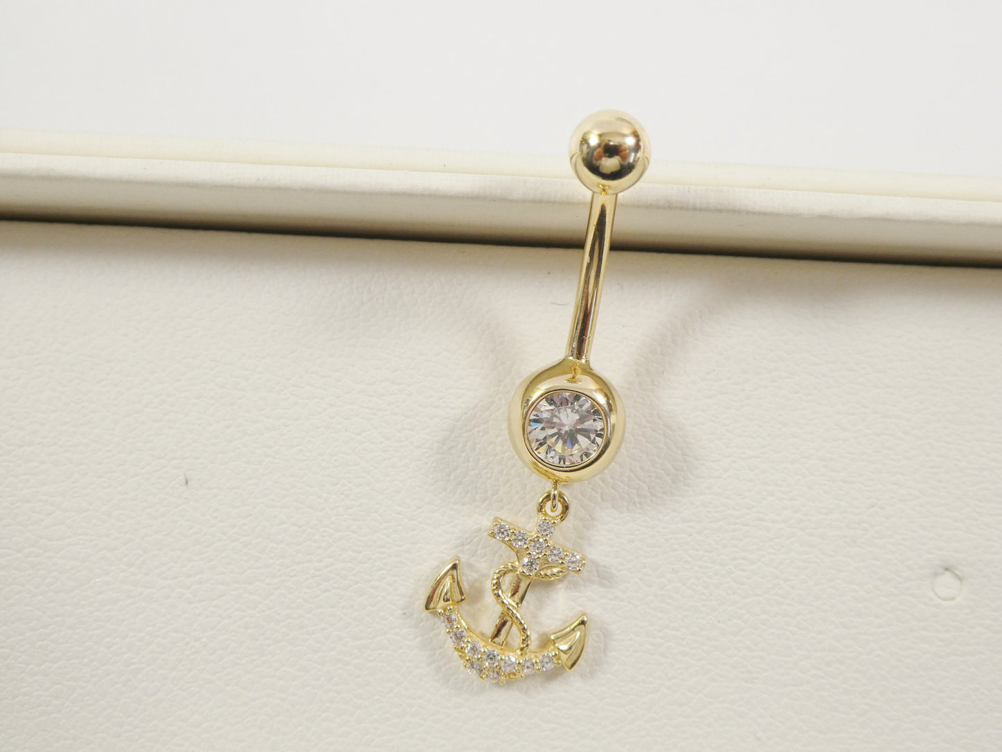 14k real solid yellow gold dangling anchor belly button ring piercing