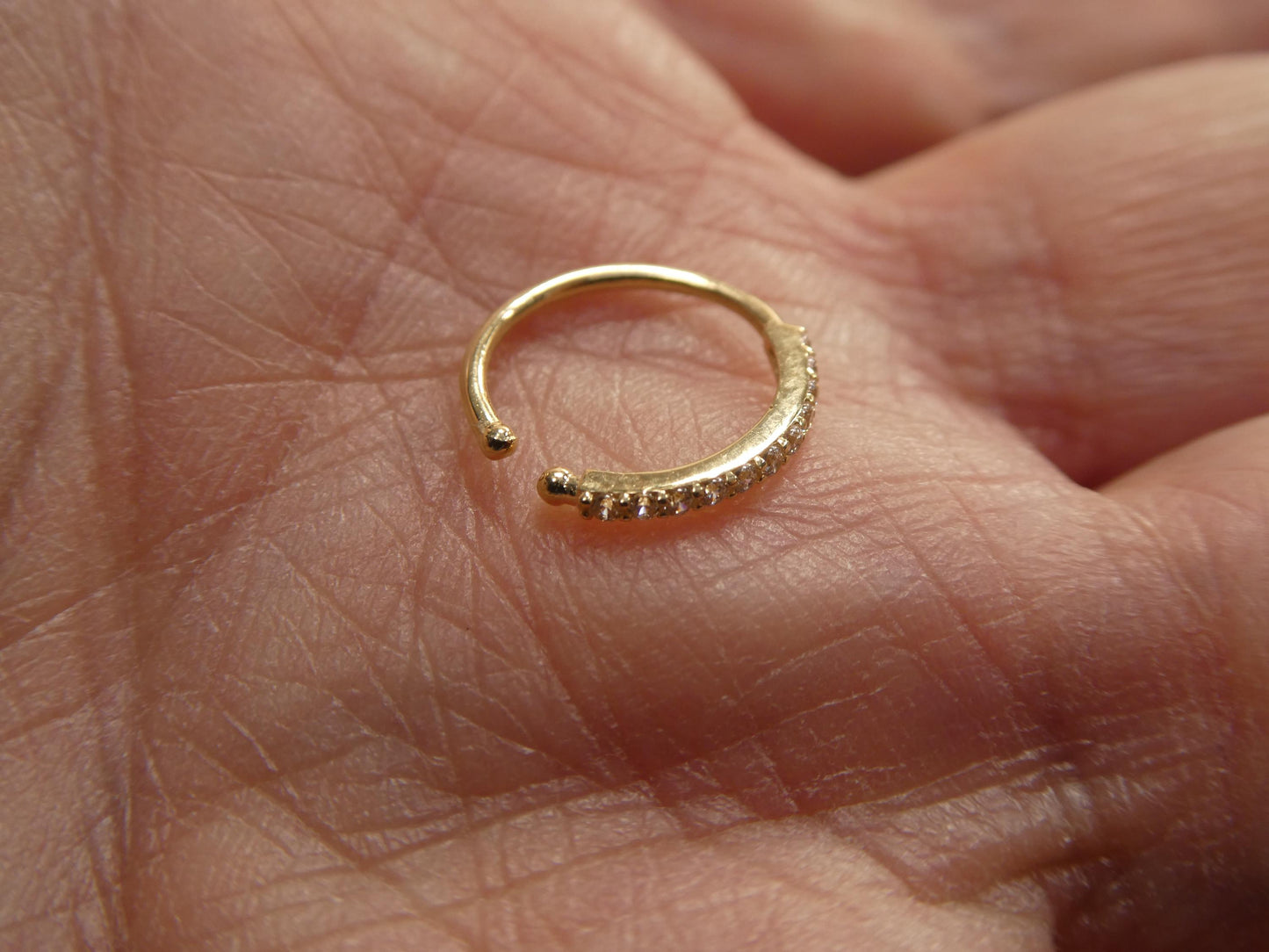 14k real solid yellow gold cz hoop earring cartilage daith ring piercing