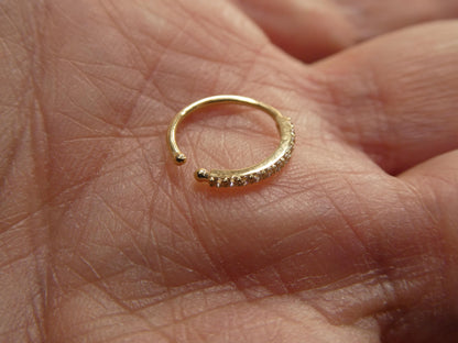 14k Real Solid Yellow Gold CZ Hoop Earring Cartilage Daith Ring Piercing