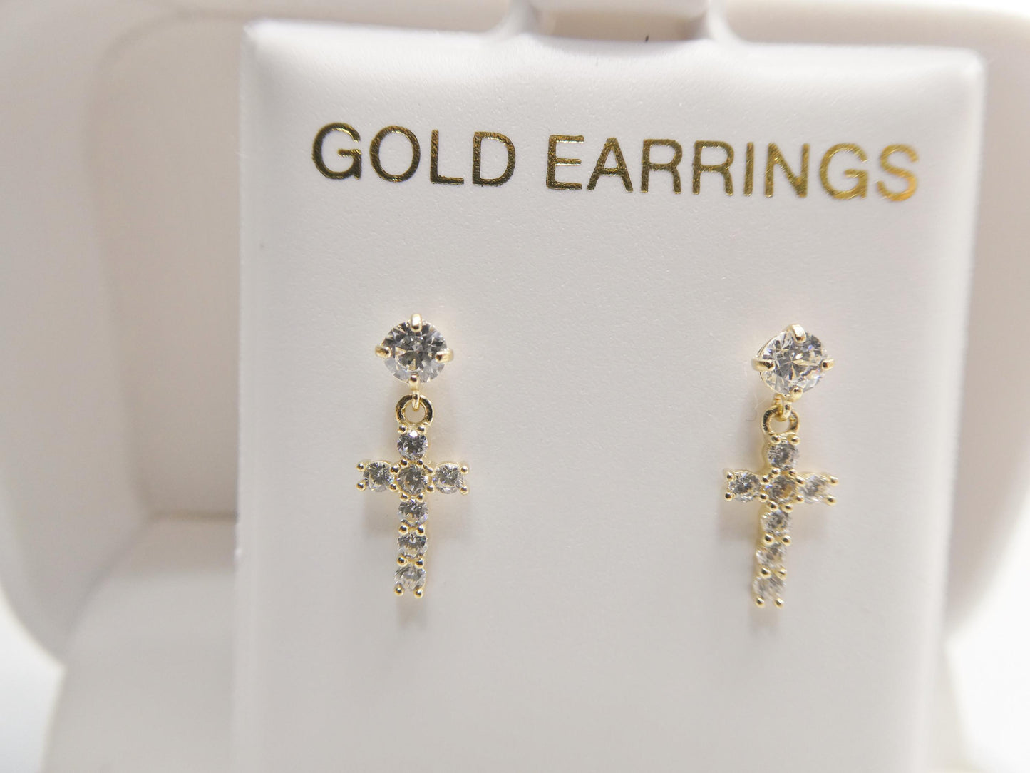 real 10k solid yellow gold cross dropping push post earrings