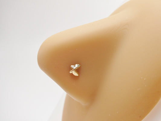 14k real solid yellow gold tiny butterfly stud nose ring