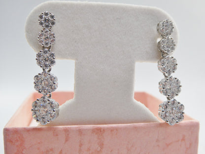 Real 925 Sterling Silver Micro Pave Setting 14k White Gold Color Finish Drop Earrings