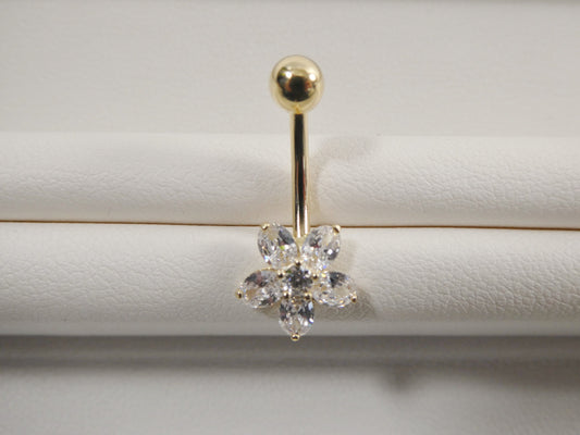 14k real solid yellow gold flower belly button ring piercing