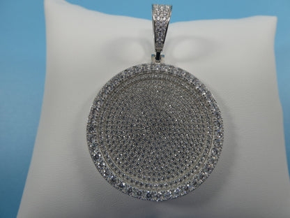 Real Solid 925 Sterling Silver Large Full Ice Circle Pendent