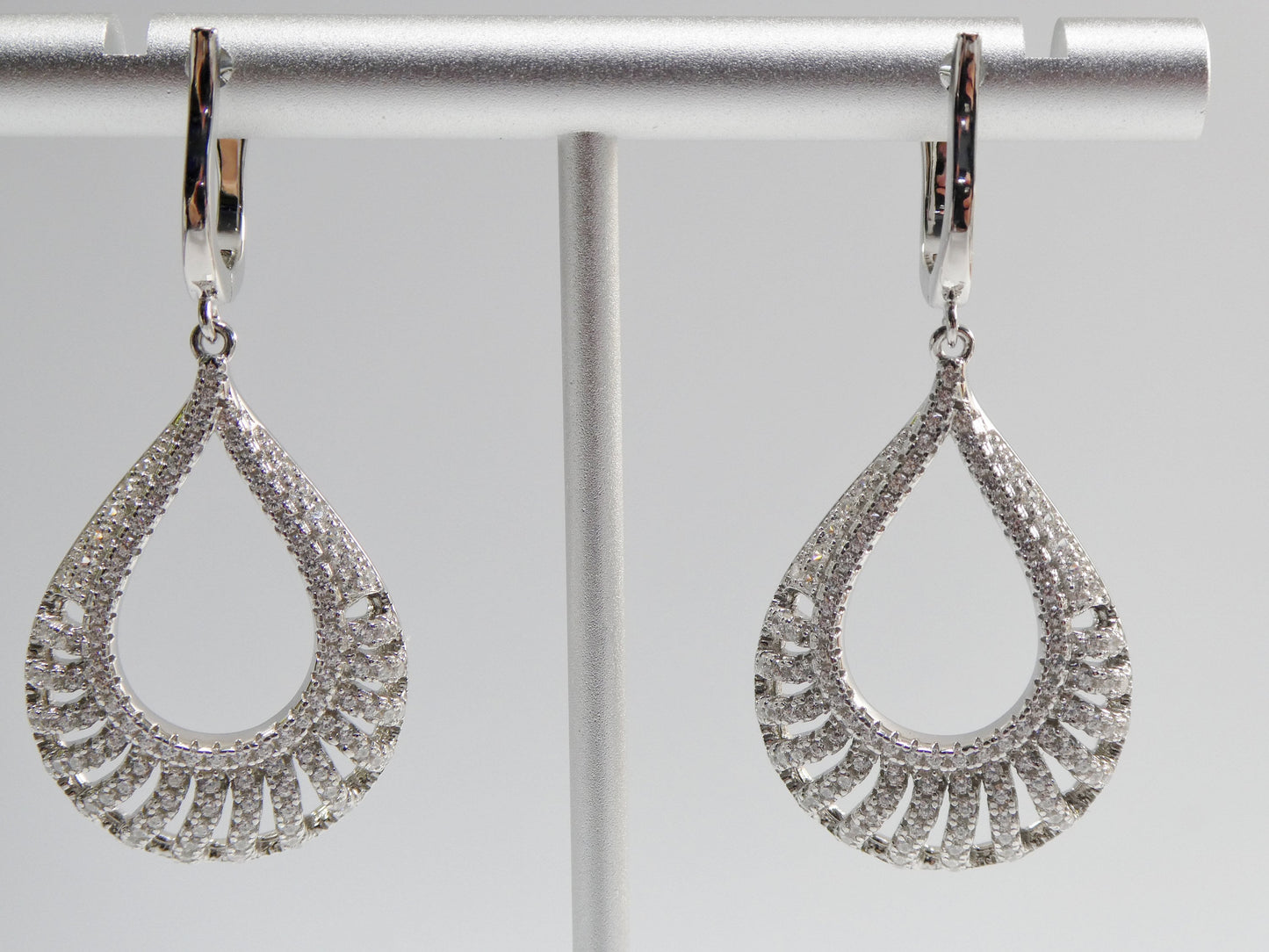 real 925 sterling silver micro pave setting 14k white gold color finish drop earrings