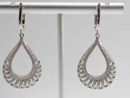 Real 925 Sterling Silver Micro Pave Setting 14k White Gold Color Finish Drop Earrings