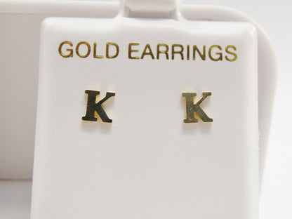 10k Real Solid Yellow Gold Plain Initial Letter Stud Pair Earrings