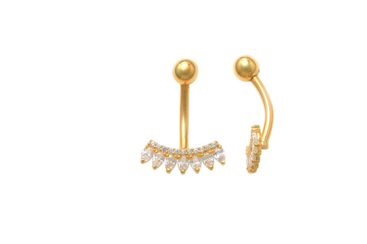 14k real solid yellow gold flower bar belly button ring piercing