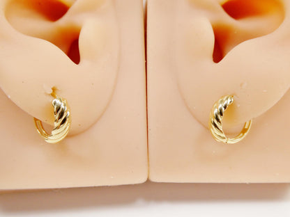 Real 10k Solid Yellow Gold Designer Hoop Huggie Earrings
