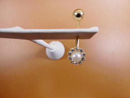 14k Real Solid Yellow Gold Freshwater Pearl Belly Ring